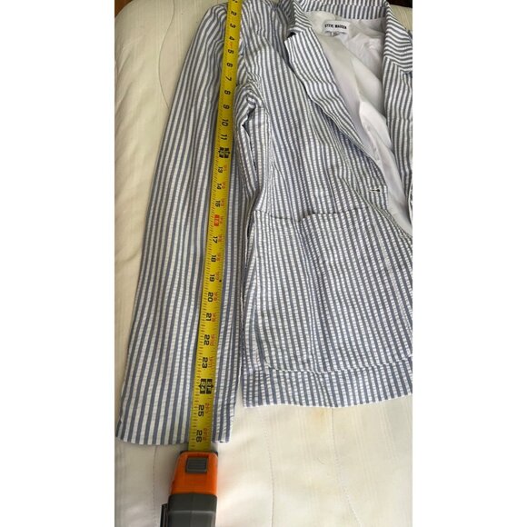 Steve Madden Blazer Womens XL Blue White Striped Seersucker Large Pocket Jacket - Picture 5 of 12